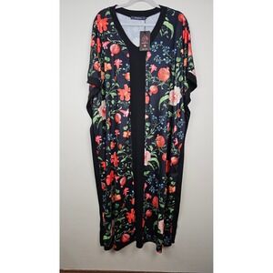 NWT Bloggerlove Kaftan Dress Women XL Black Floral Pomegranate V-Neck